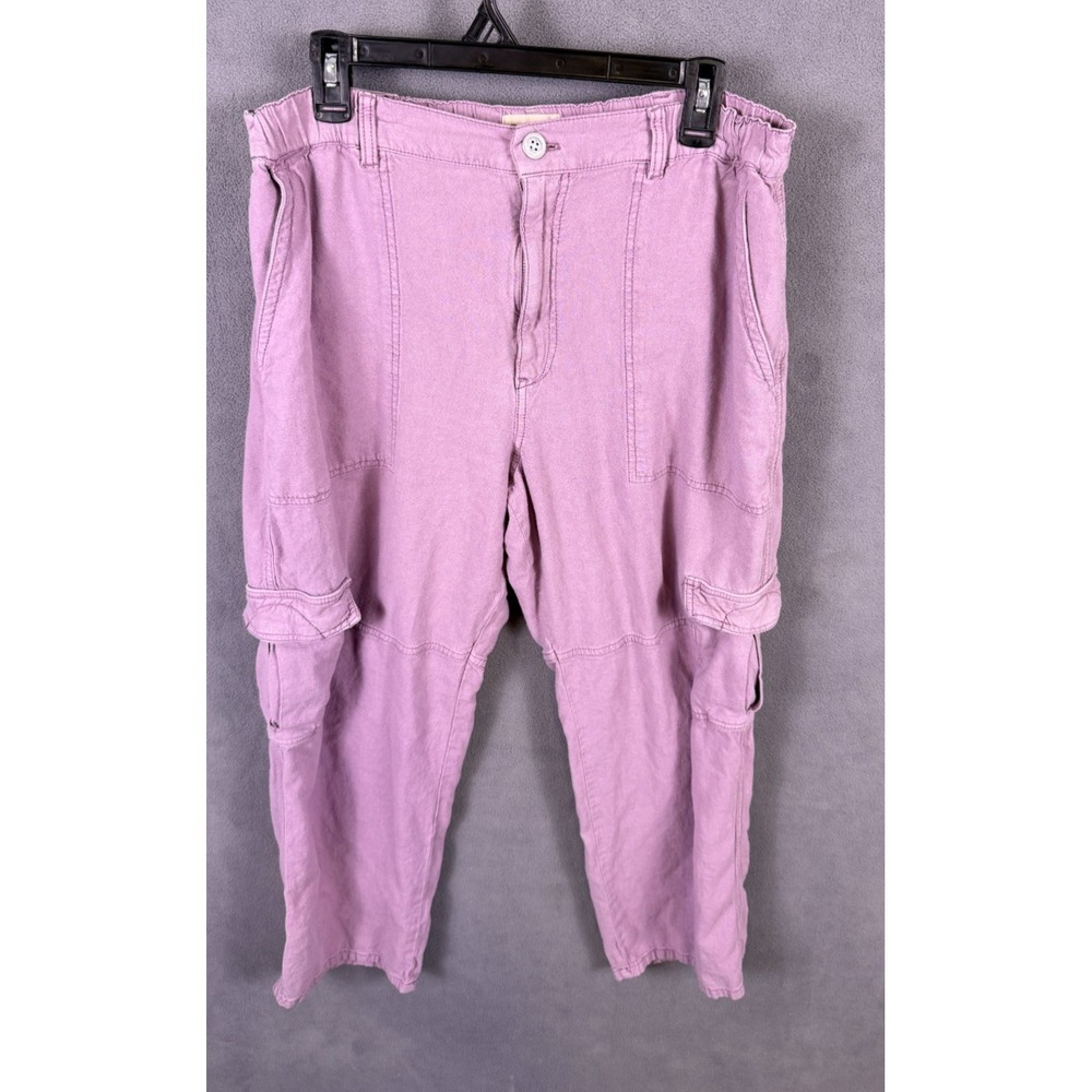 Pilcro by Anthropologie Pants Size L Pink Cargo Baggy‎ Lagenlook Linen Blend